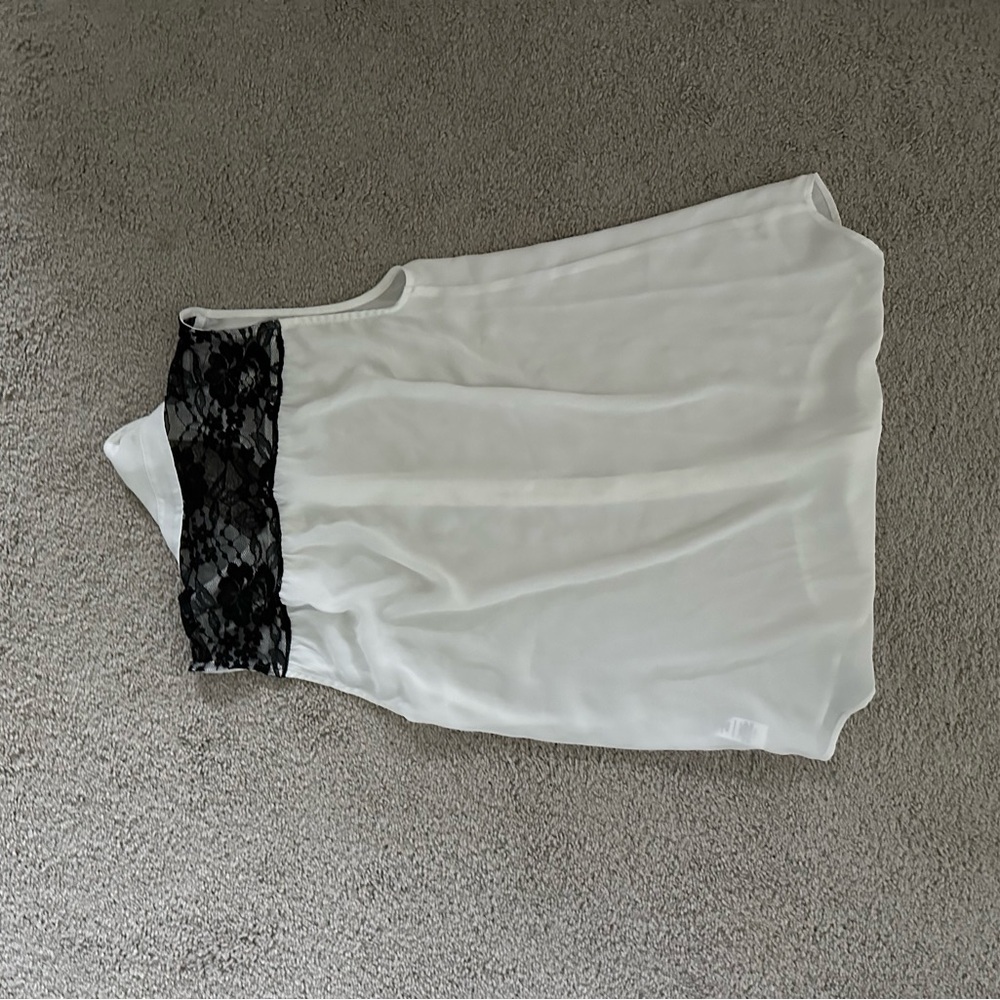 Express White Tank Top with Black Lace Detail